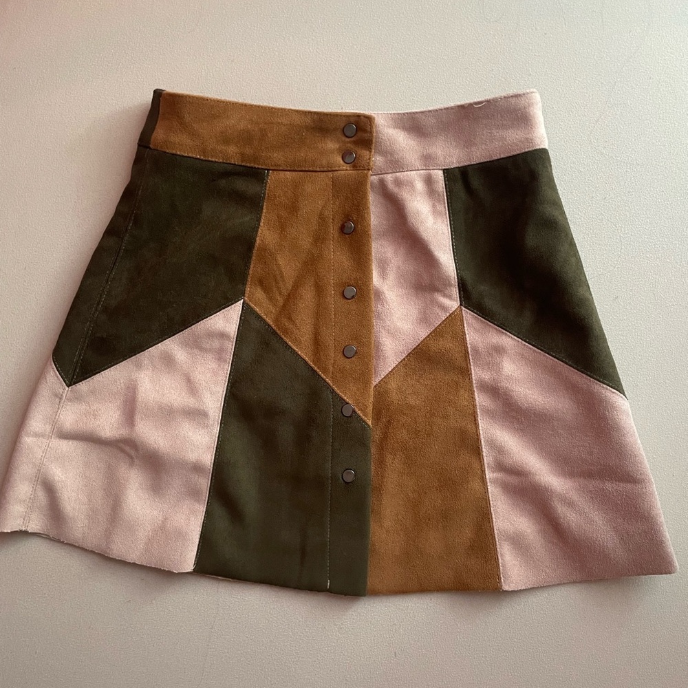 Suede Patchwork Miniskirt